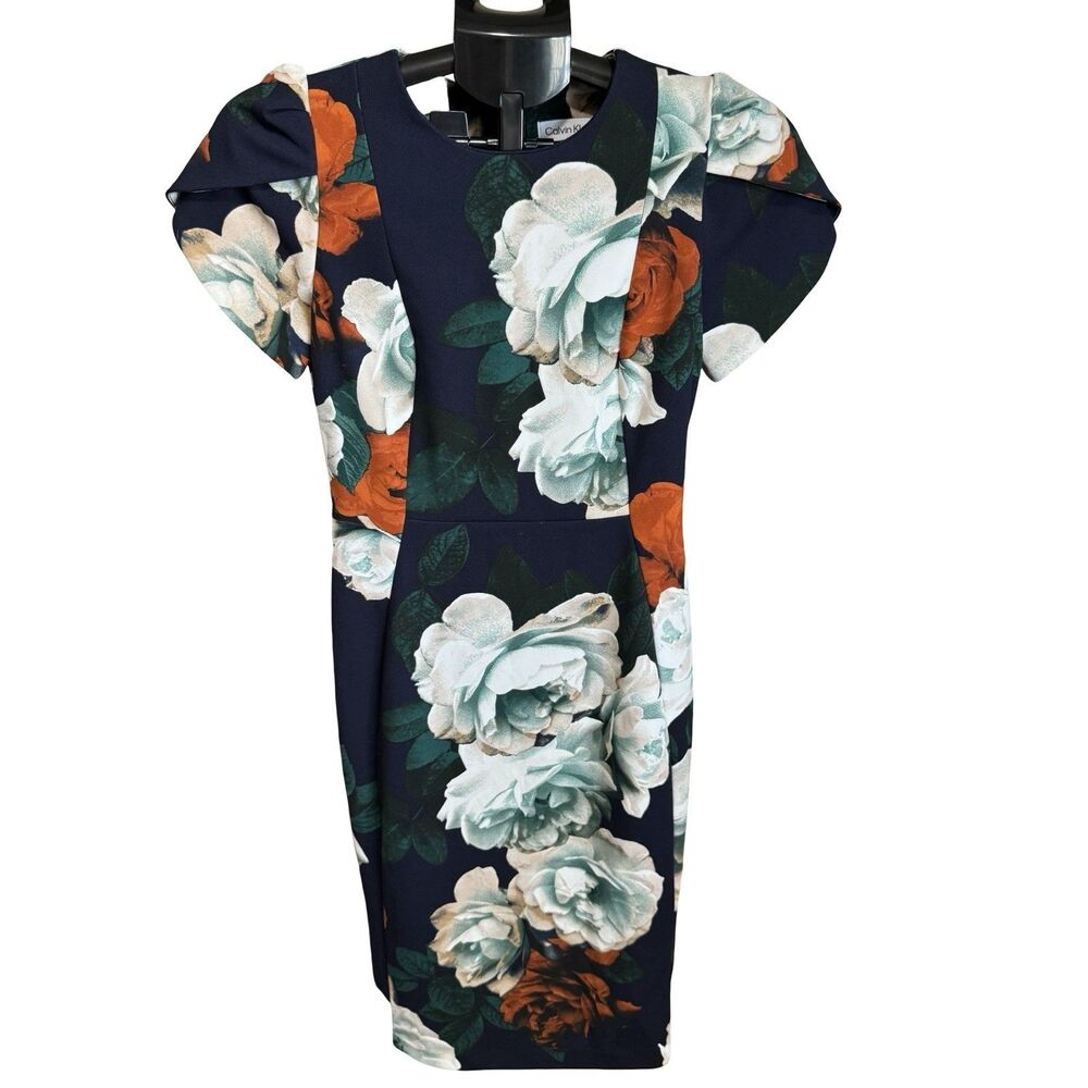 Calvin Klein‎ Women's Blue Floral-Print Sheath Dress Size 4 Multicolor NWOT